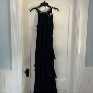 Eliza J Navy Maxi Dress with Embellished Neckline